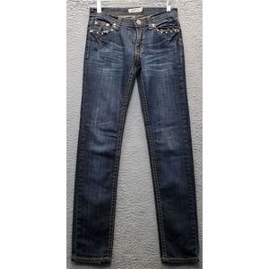 LoLo Jeans Women‎ Size 3 Blue Denim Stretch Cotton Low Rise Studded Straight Leg